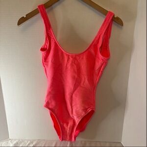 Vtg 90s South Point by Jentzen Neon Pink Open Back One Piece Swimsuit Size 8 USA